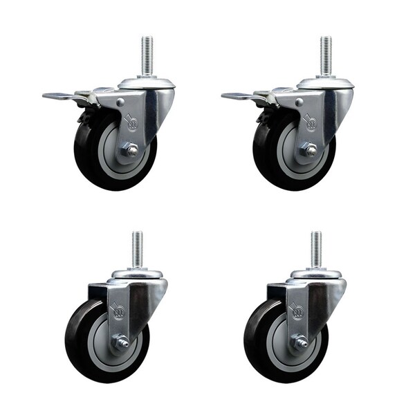 Service Caster 35 Inch Black Polyurethane Swivel 58 Inch Threaded Stem Caster Set 2 Total Lock Brakes SCC-TSTTL20S3514-PPUB-BLK-58212-2-S2 - main